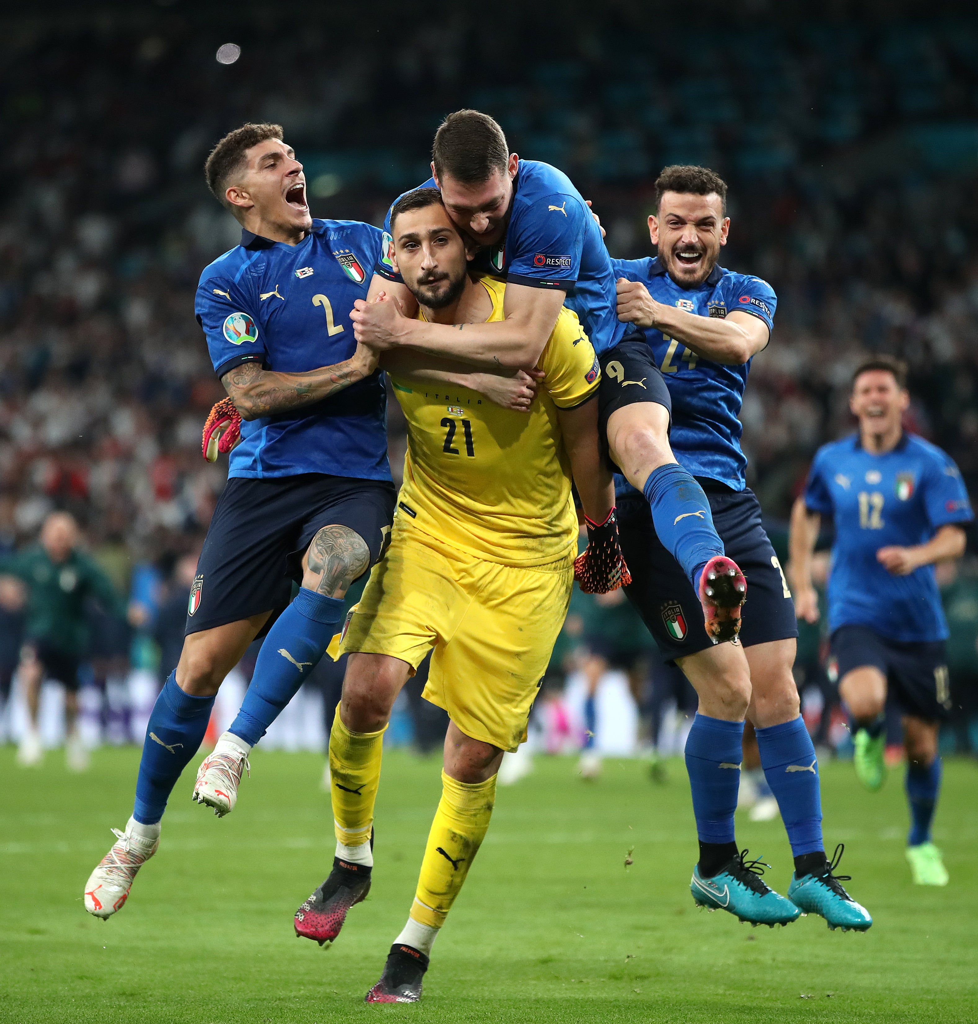 Gianluigi Donnarumma (centre) was named Euro 2020's player of the tournament