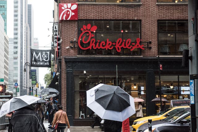 <p>A Chick-fil-A restaurant in New York City.</p>