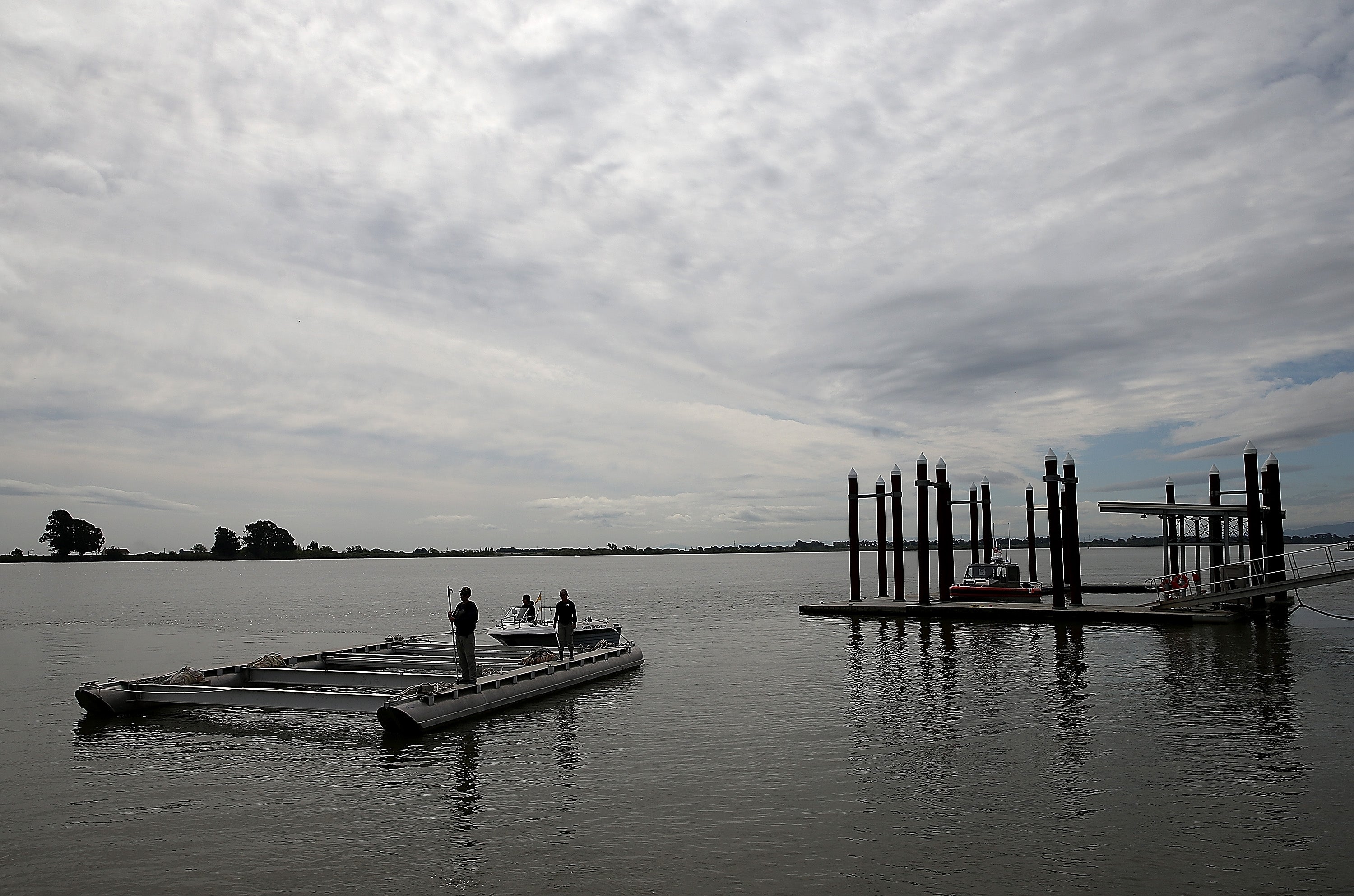 The Sacramento River during a drought in 2014 in Rio Vista, California.