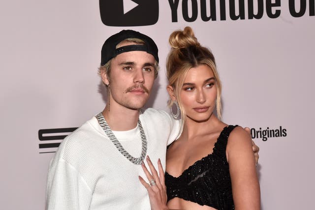 <p>Justin Bieber and Hailey Bieber attend a premiere in January 2020</p>