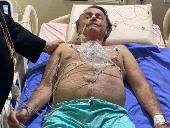 Brazil’s president Jair Bolsonaro pictured in hospital in an image posted on his Instagram account