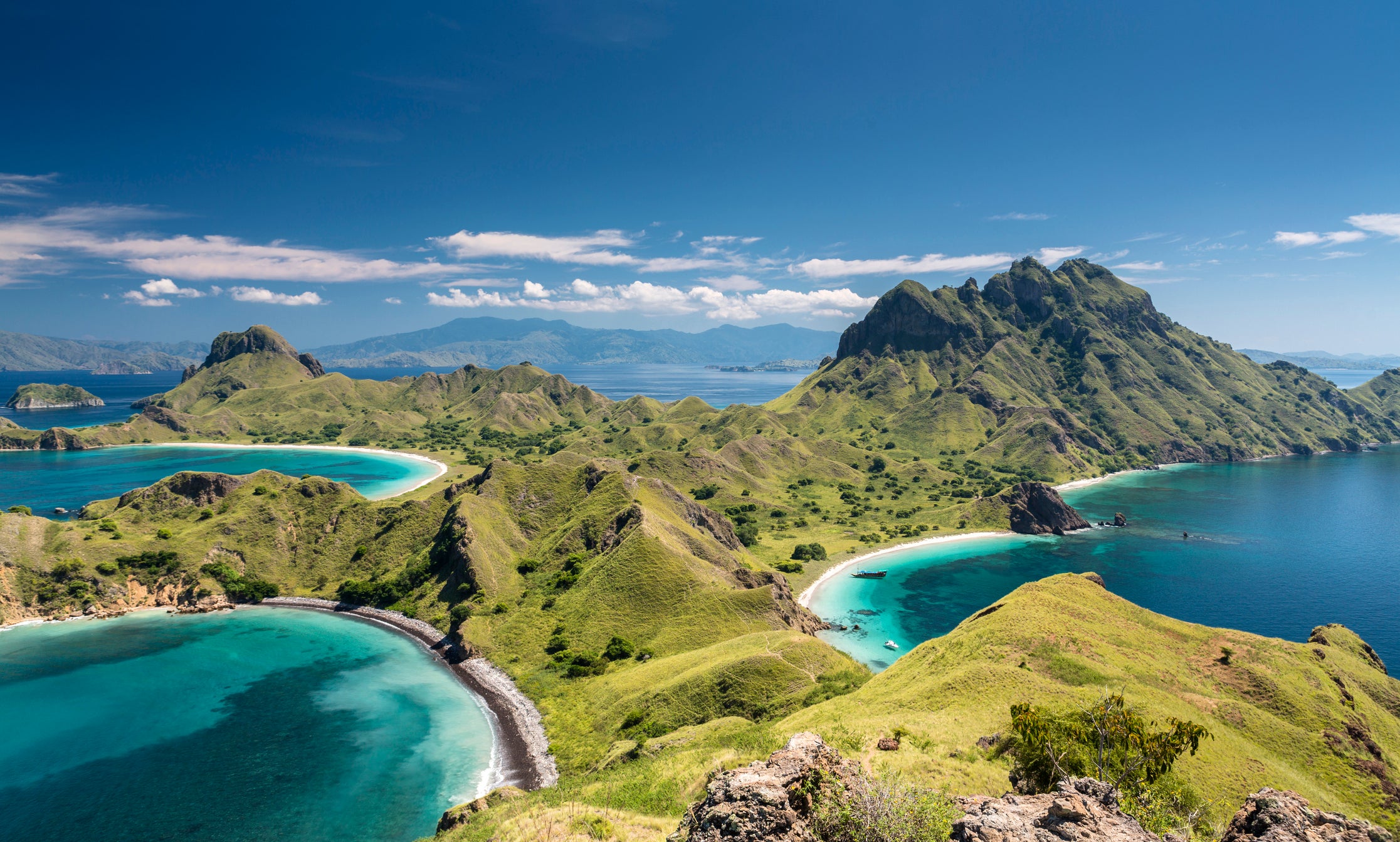 An aerial view of Pulau Padar in Indonesia