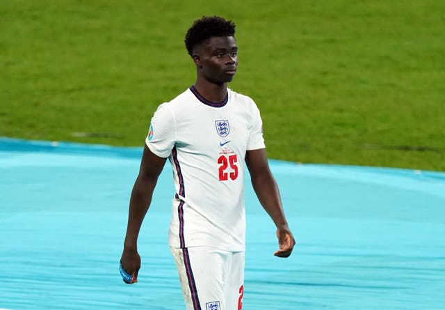 Bukayo Saka in action for England