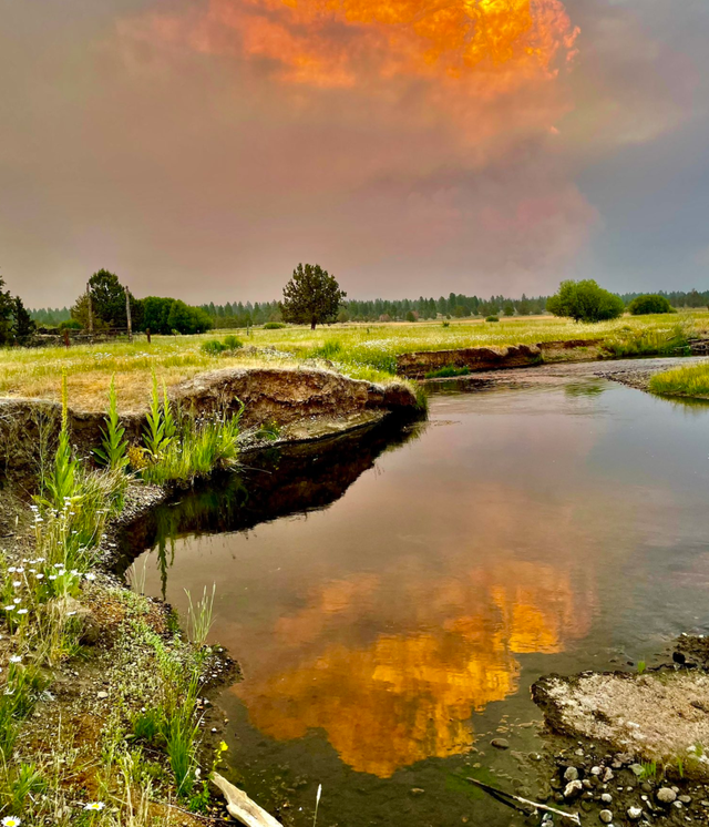 <p>Oregon resident Luis Mota captured the vast Bootleg Fire looking to the east at sunset on Wednesday</p>