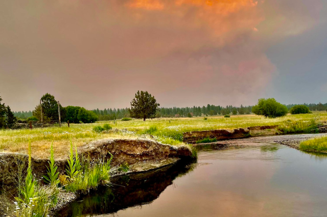 <p>Oregon resident Luis Mota captured the vast Bootleg Fire looking to the east at sunset on Wednesday</p>