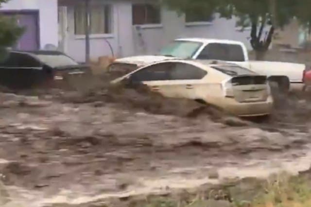 <p>El clip corto muestra un Toyota Prius siendo lavado río abajo en medio de un torrente de agua turbia.</p>