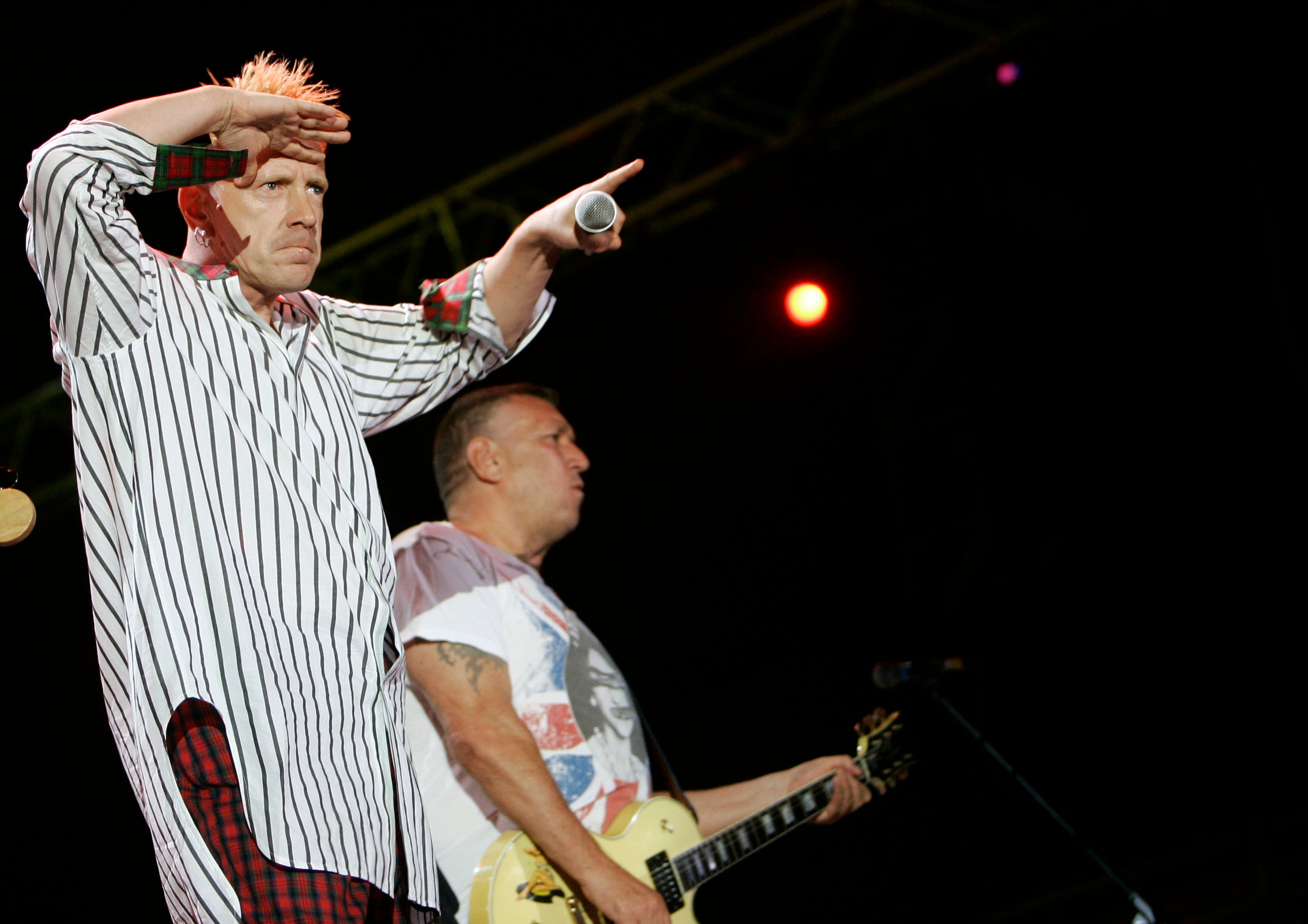 Lydon, left, and Steve Jones of British band the Sex Pistols perform at a 2008 concert in Serbia