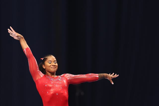 <p>Jordan Chiles competes on the vault during the Women's competition of the 2021 U.S. Gymnastics Olympic Trials at America’s Center on June 27, 2021 in St Louis, Missouri. </p>