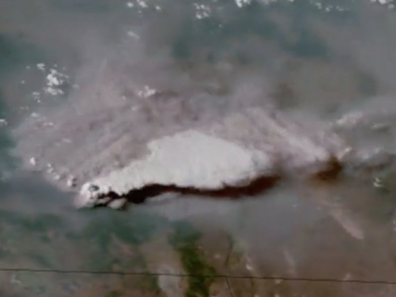 <p>Dramatic satellite footage recorded by the National Oceanic and Atmospheric Administration (NOAA) has shown the extent of the smoke spreading from above</p>