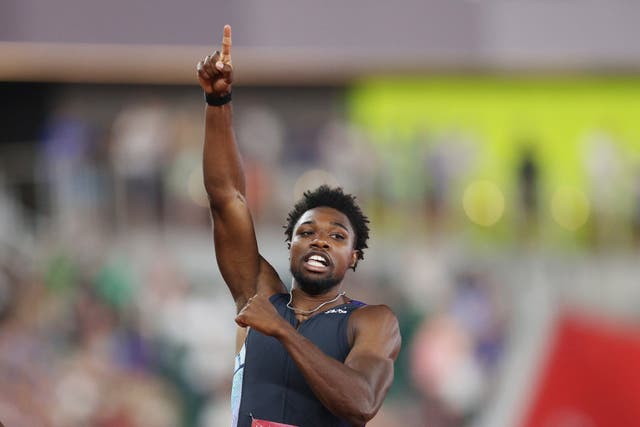 <p>Noah Lyles reacts after winning the Men's 200 Meter Final during day ten of the 2020 US Olympic Track & Field Team Trials at Hayward Field on 27 June, 2021 in Eugene, Oregon. </p>