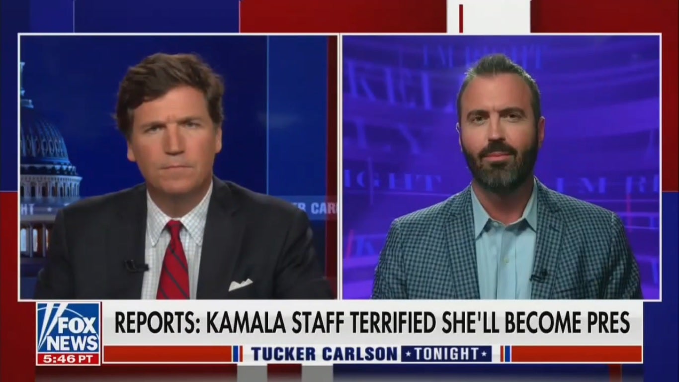 <p>El presentador de derecha Jesse Kelly dijo a Fox News que Tucker Carlson hizo un comentario lascivo sobre la relación anterior de Kamala Harris con Willie Brown</p>