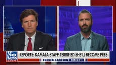 Tucker Carlson laughs as guest makes lewd comment about Kamala Harris’s personal life