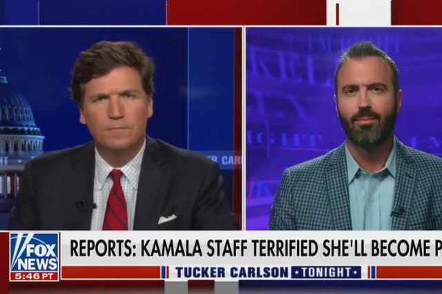 <p>Right-wing host Jesse Kelly made lewd remarks about Kamala Harris to Fox News’ Tucker Carlson</p>