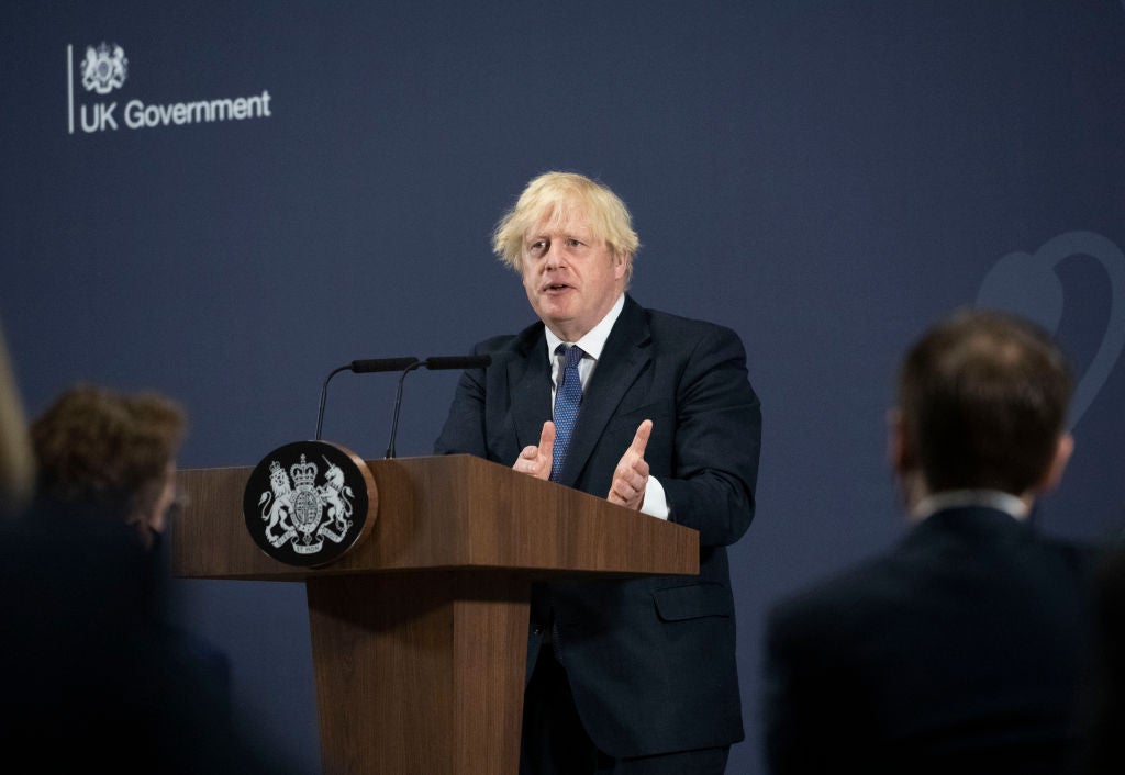 Boris Johnson delivers a speech on ‘levelling up the country’ at the UK Battery Industrialisation Centre in Coventry on Thursday