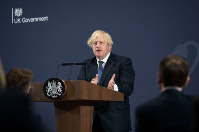 <p>Boris Johnson delivers a speech on ‘levelling up the country’ at the UK Battery Industrialisation Centre in Coventry on Thursday</p>