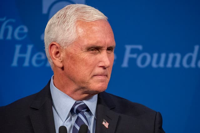 <p>Former US Vice President Mike Pence delivers a China policy speech at The Heritage Foundation, a conservative think tank, in Washington, DC, USA, 14 July 2021</p>