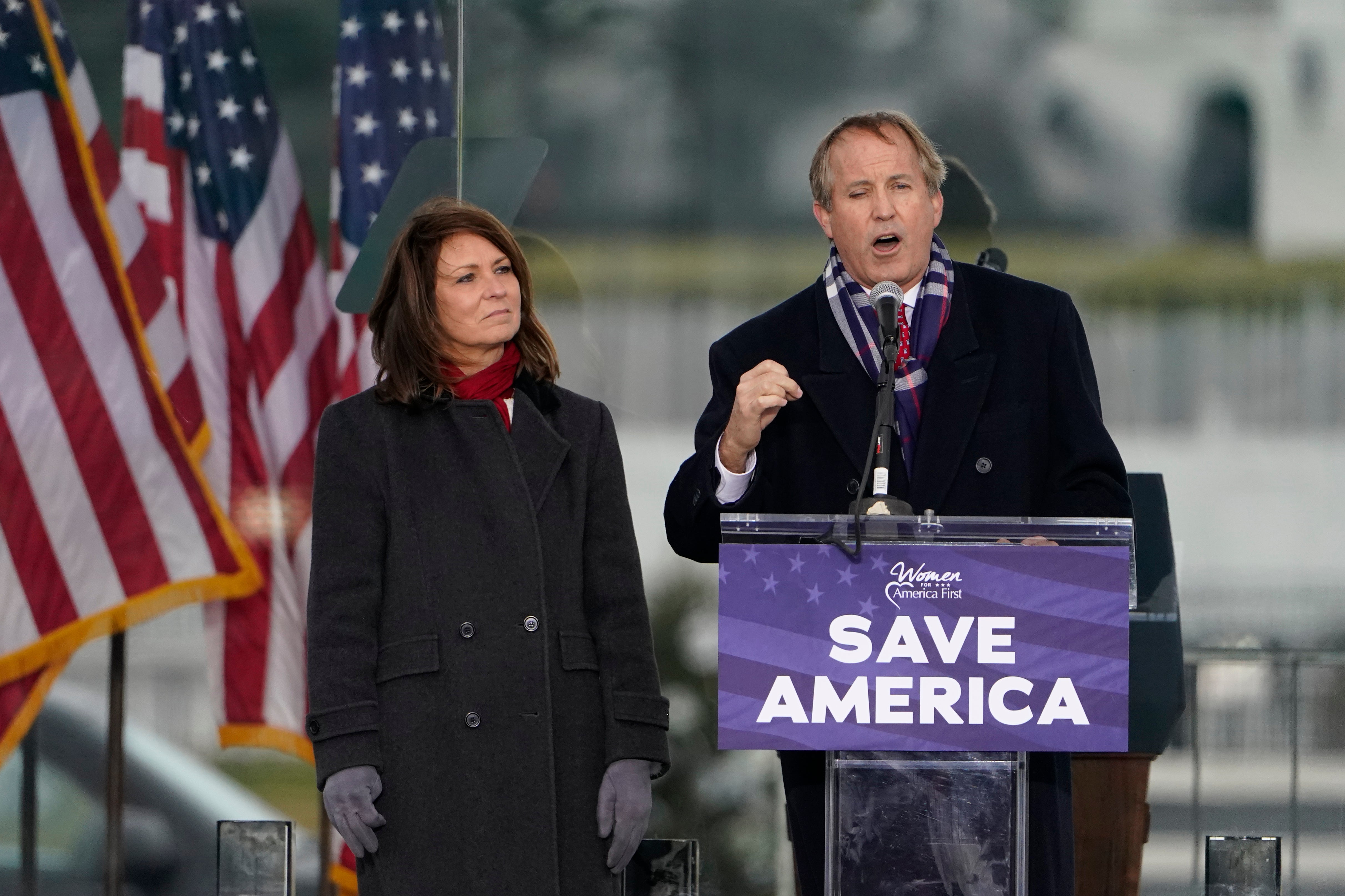 Texas Attorney General Ken Paxton speaks at a rally in support of President Donald Trump on 6 January