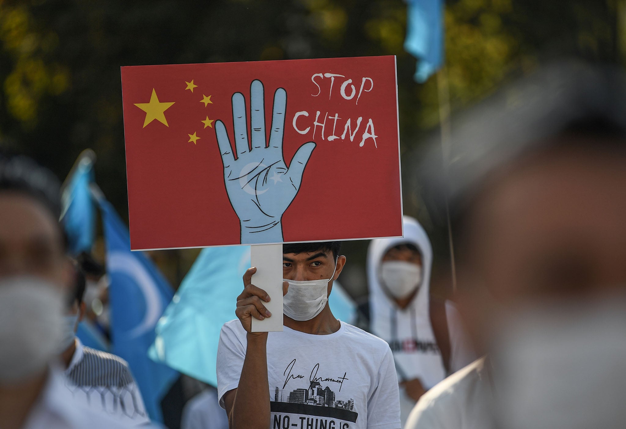 Supporters of China’s Uyghur minority during a demonstration in Istanbul