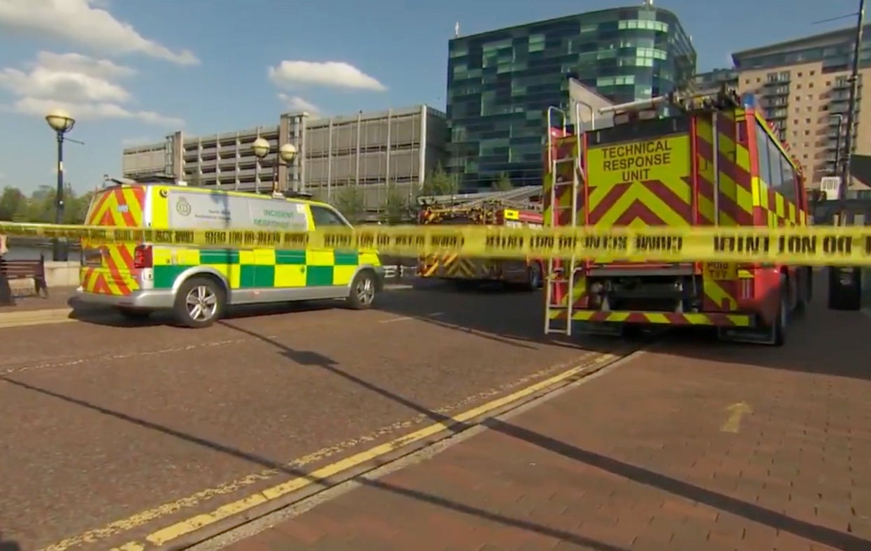 Emergency services at the scene of the incident at Salford Quays on Sunday July 18