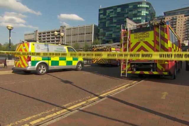 <p>Emergency services at the scene of the incident at Salford Quays on Sunday July 18</p>