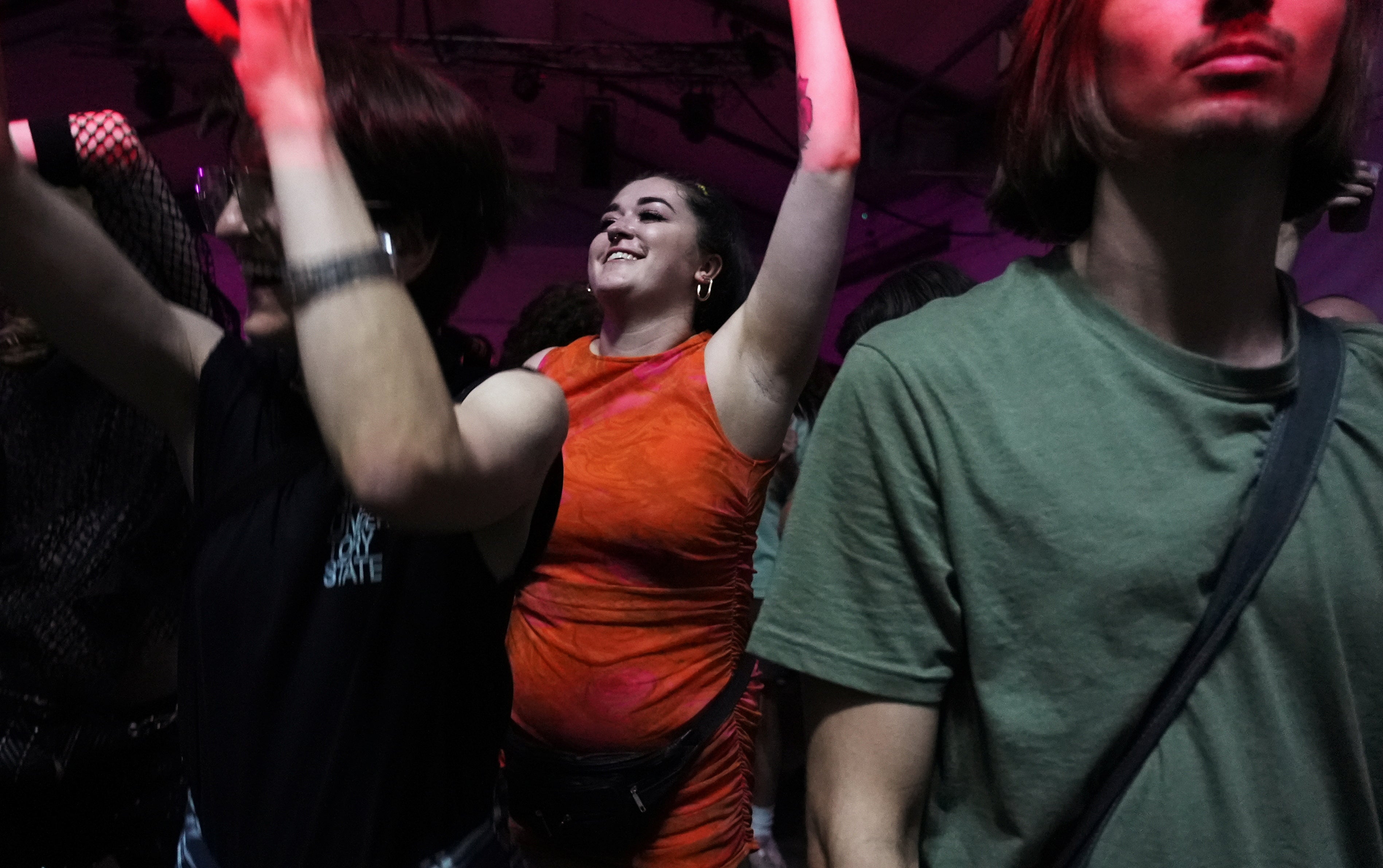 A reveller dances during the “00:01” event organised by Egyptian Elbows at Oval Space nightclub in east London