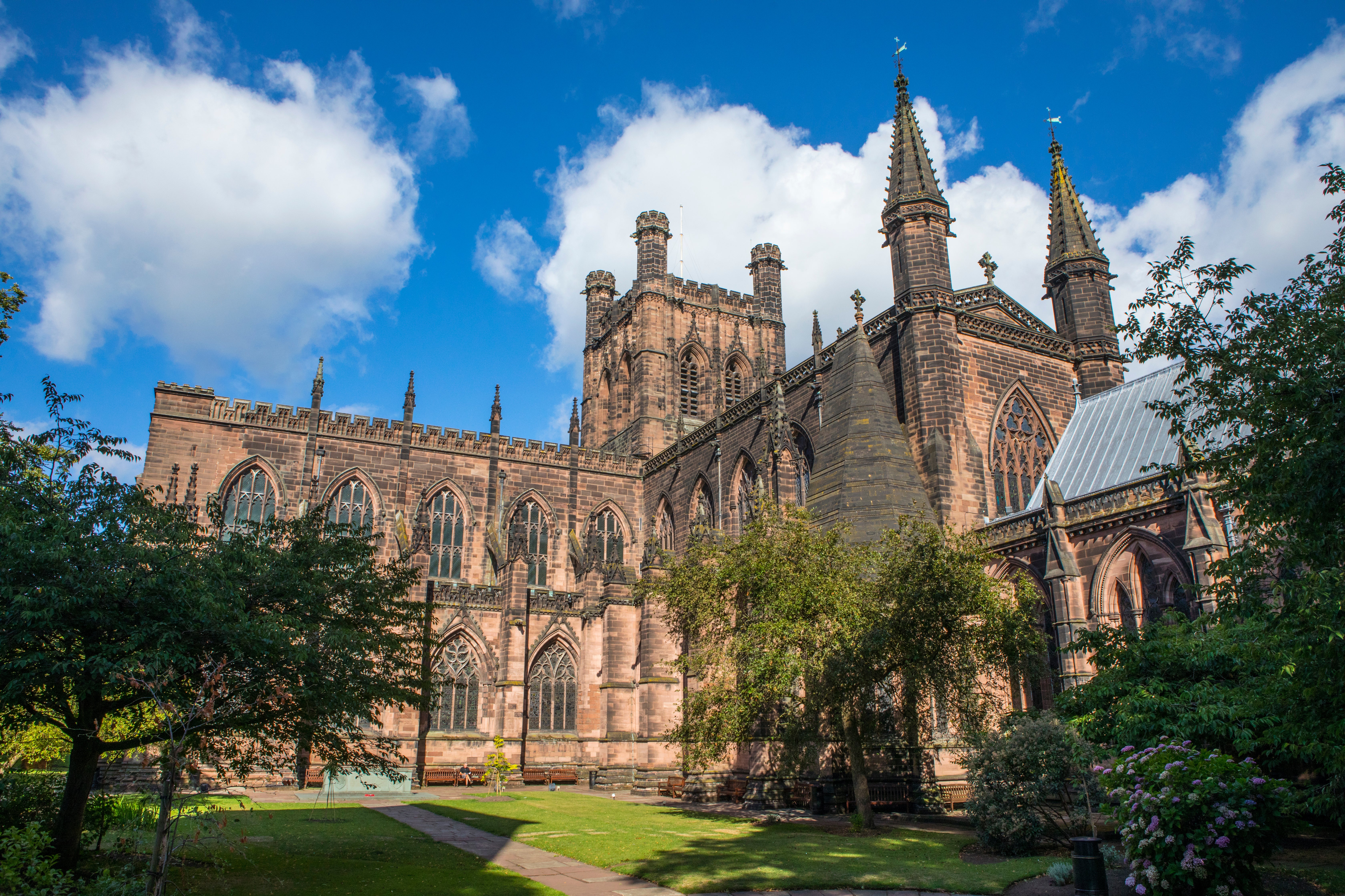 A view of the magnificent Chester Cathedral in the historic town of Chester in Cheshire, UK