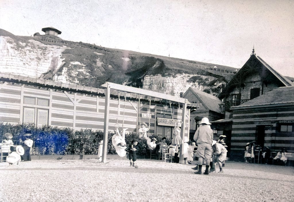 Children play at the recreation ground in St Valery, Normandy