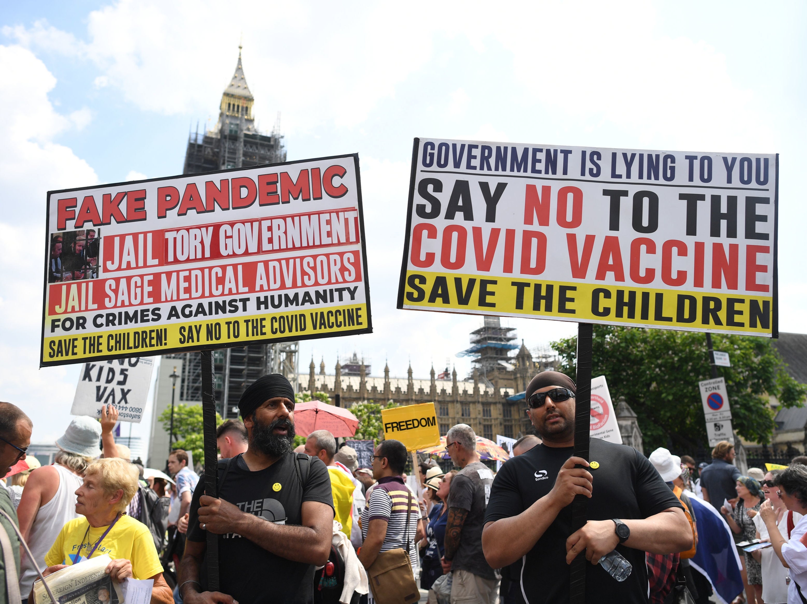 An anti-vax protest in London in July