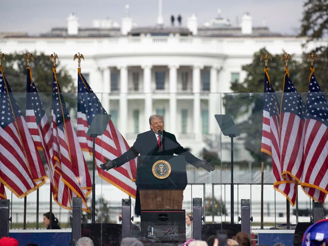 <p>Trump addresses supporters at the White House on 6 January 2021</p>