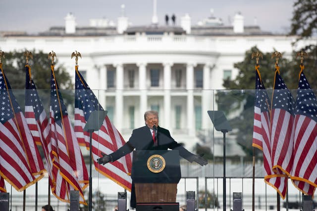 <p>Trump addresses supporters at the White House on 6 January 2021</p>