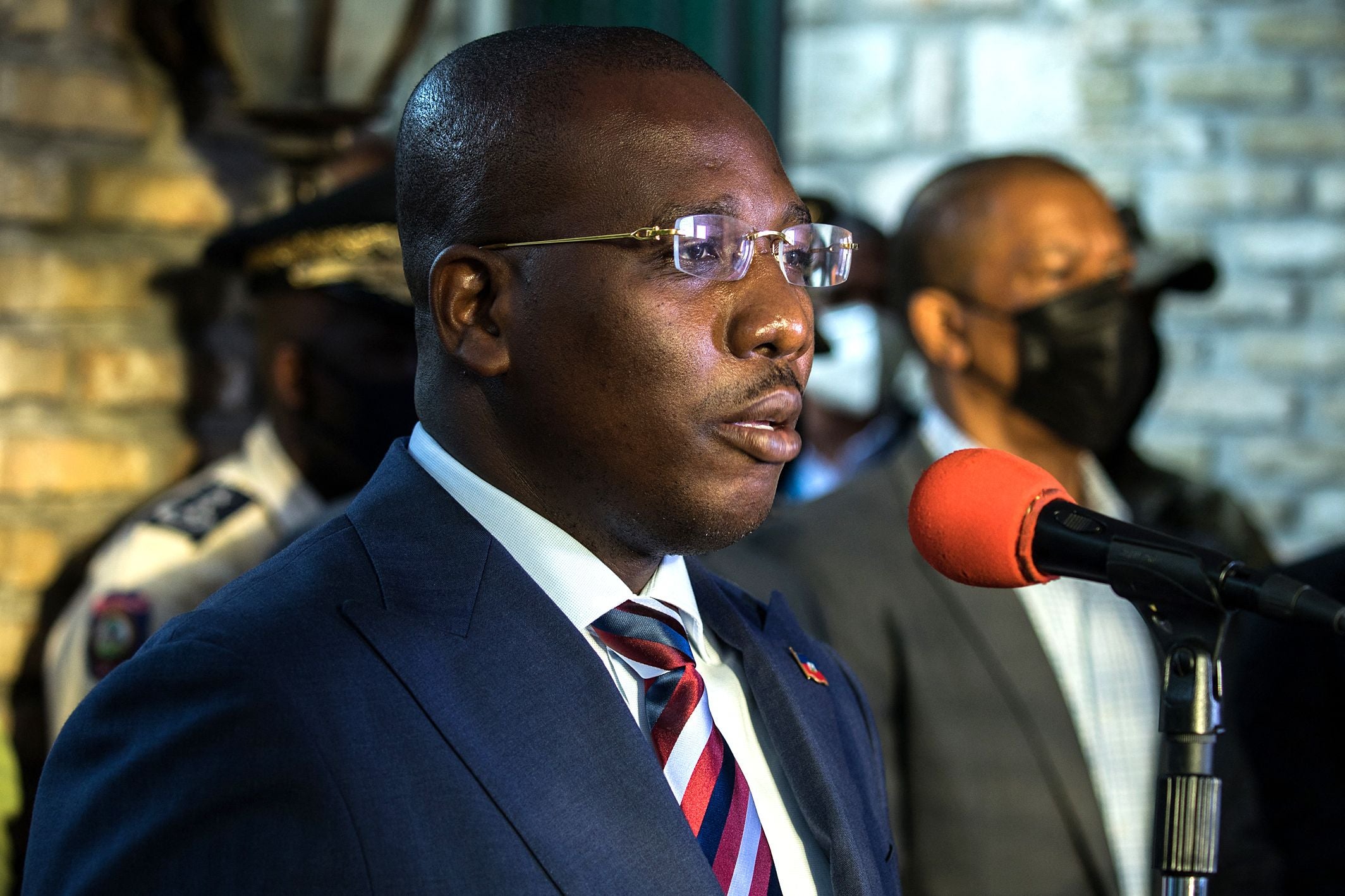 Haiti's interim prime minister Claude Joseph speaks during a press conference in Port-au-Prince