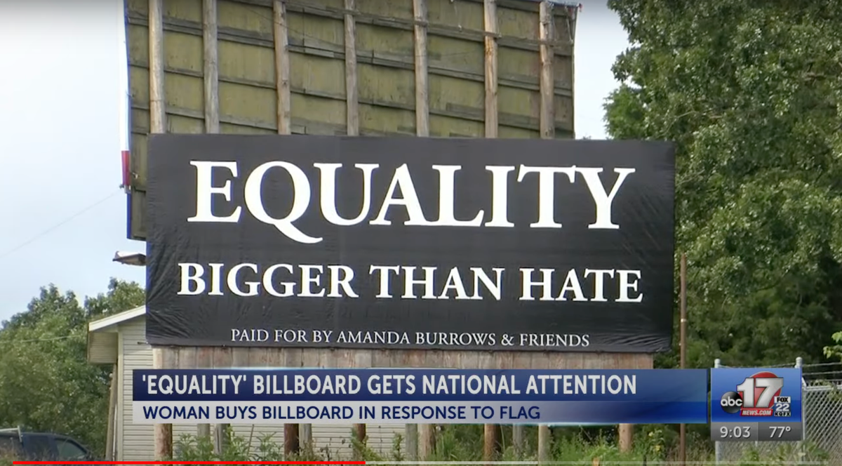 Missouri woman responds to giant Confederate flag with her own inclusive billboard