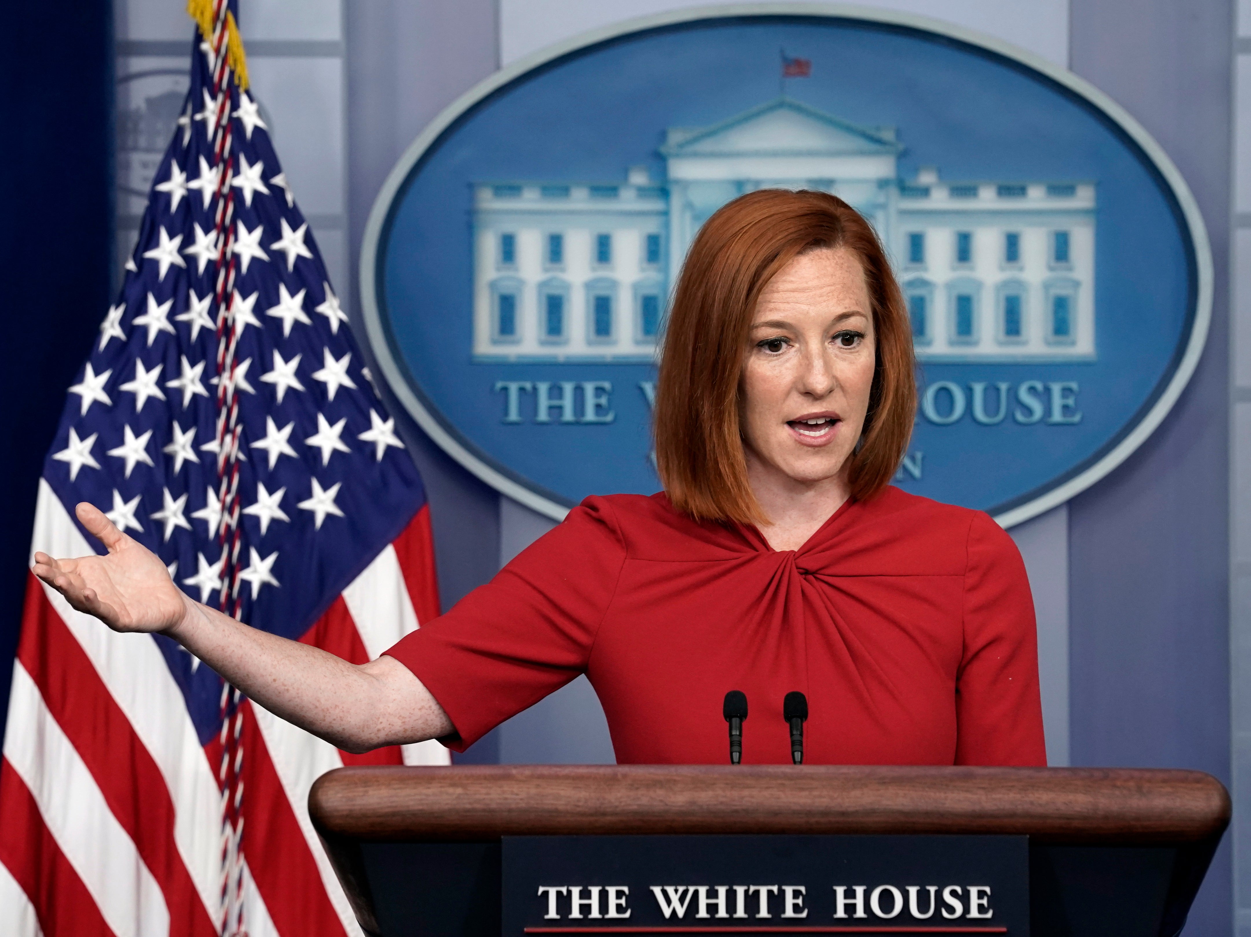 White House Press Secretary Jen Psaki speaks during a daily press briefing at the White House.