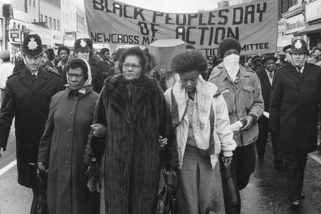<p>Grieving protestors march from New Cross to the House of Commons after 13 young Black people were killed in a fire, amid accusations of a police cover-up of a racist attack </p>