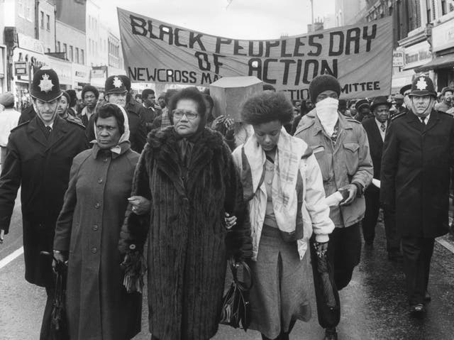 <p>Grieving protestors march from New Cross to the House of Commons after 13 young Black people were killed in a fire, amid accusations of a police cover-up of a racist attack </p>