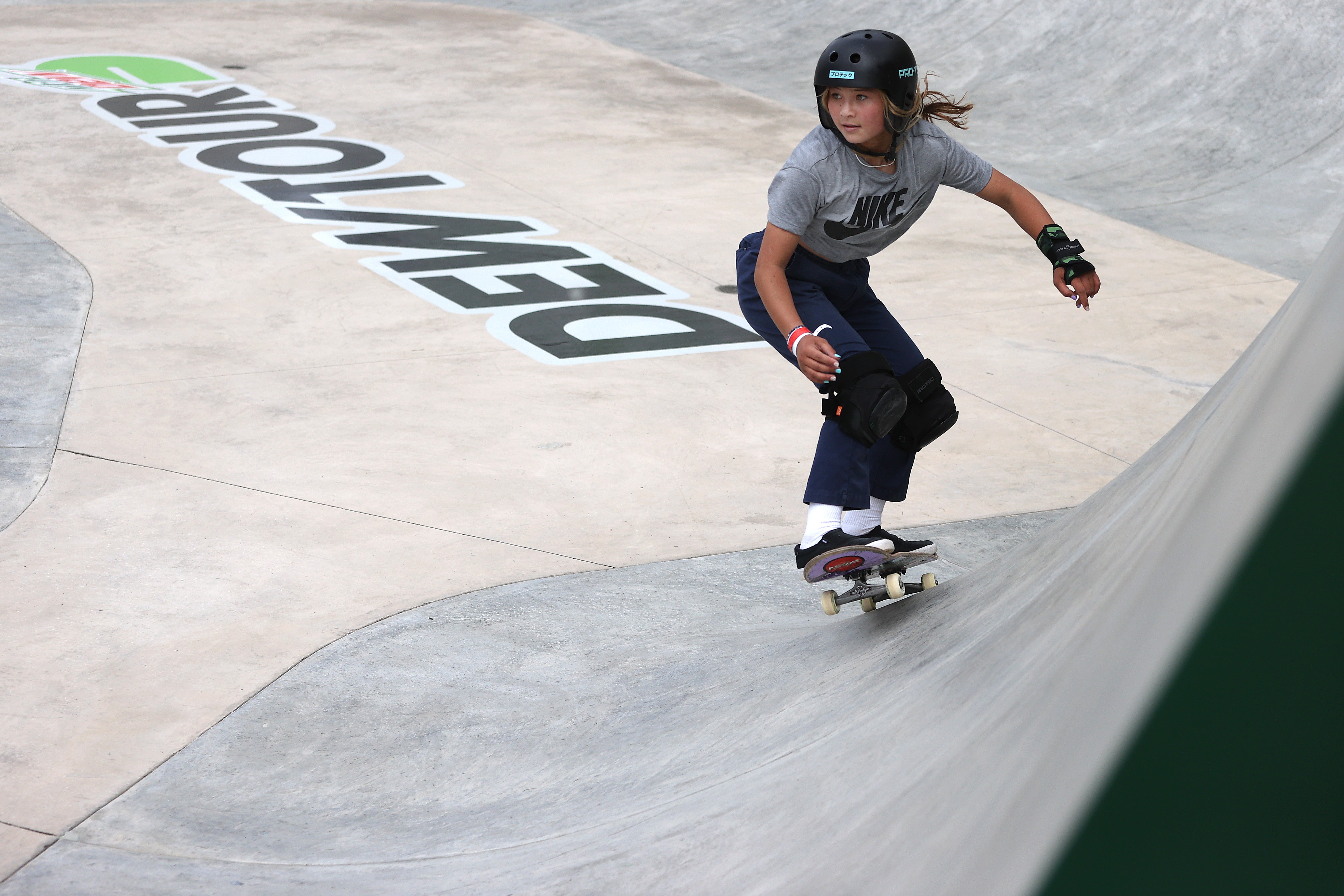 Sky Brown of Great Britain competes in the Women’s Park Semifinal at the Dew Tour in Des Moines, Iowa