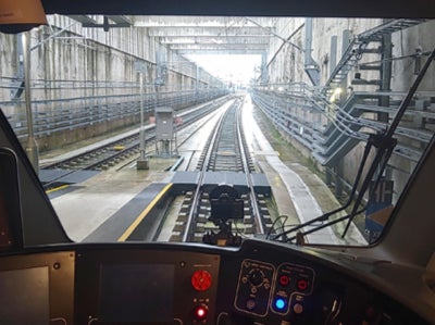 On track: the view from the cab of a test train running on London’s much-delayed Crossrail project