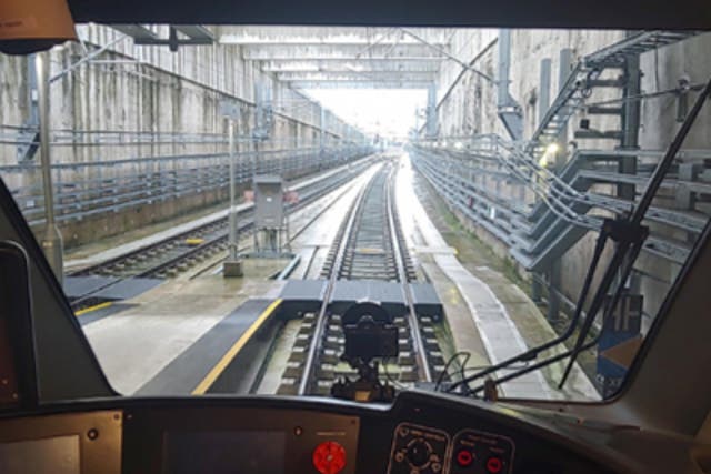 <p>On track: the view from the cab of a test train running on London’s much-delayed Crossrail project</p>