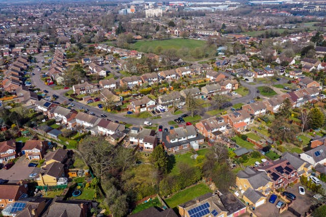 An aerial view of homes