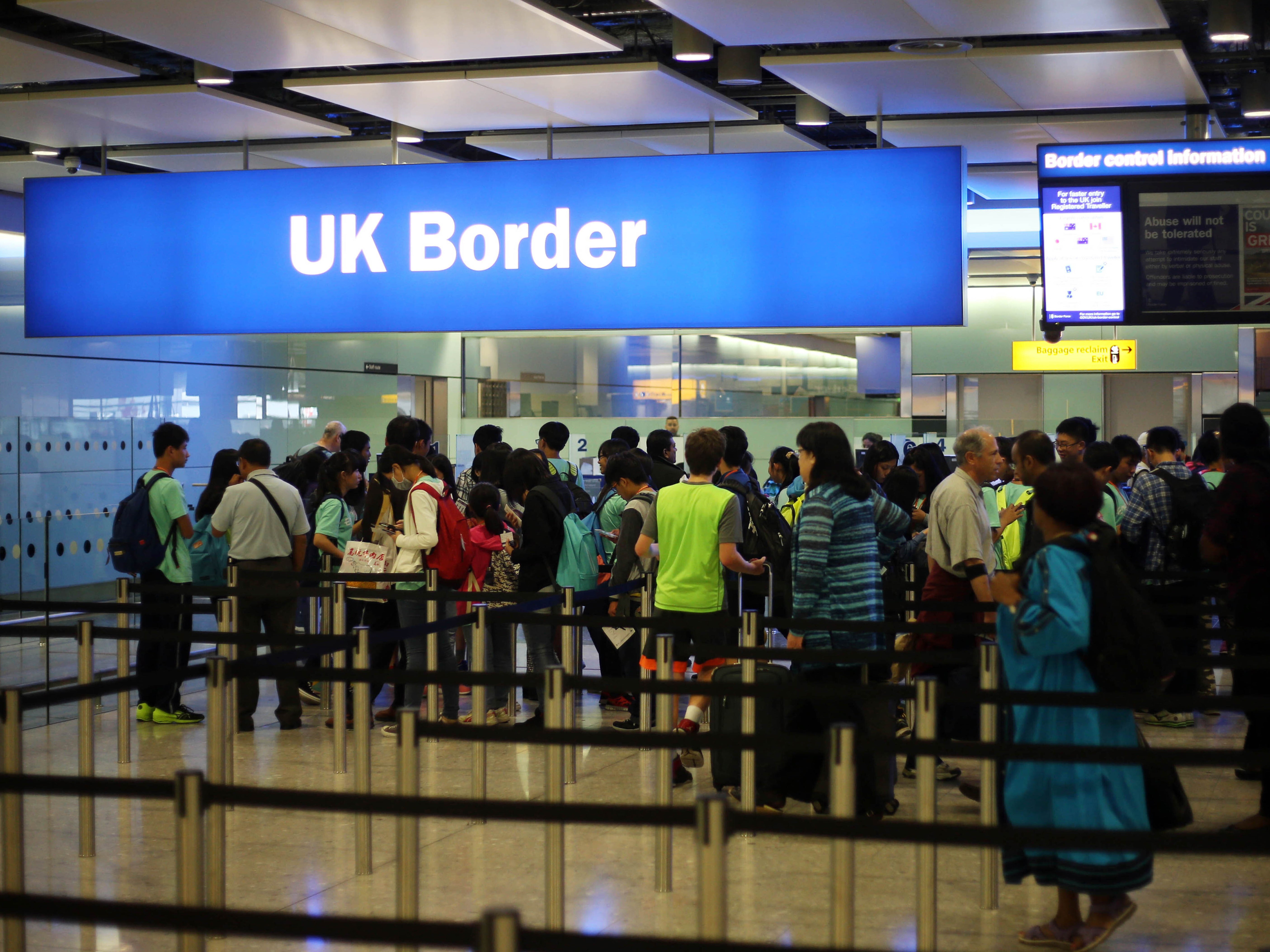 Border Force checkpoint at Terminal 2 of Heathrow Airport