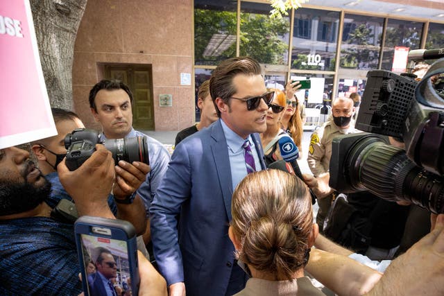<p>United States Representative Matt Gaetz is seen at a #FreeBritney Rally at Stanley Mosk Courthouse on July 14, 2021 in Los Angeles, California. </p>