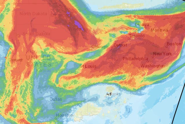 <p>A National Oceanic and Atmospheric Administration map showing vertically integrated smoke originating from wildfires wafting over the central and eastern US. </p>