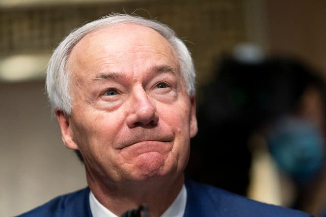 <p>FILE - In this Tuesday, June 22, 2021, file photo, Arkansas Gov. Asa Hutchinson testifies before a Senate Judiciary Committee hearing on Capitol Hill, in Washington</p>