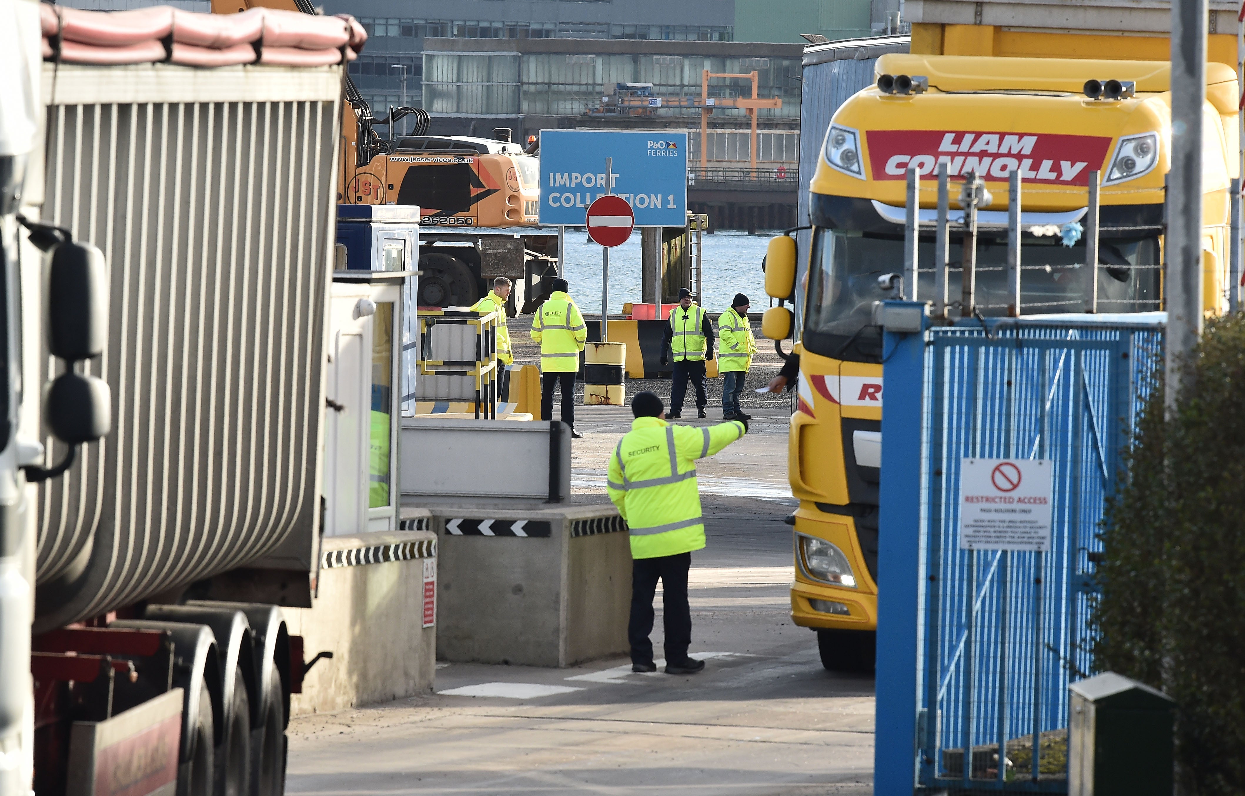 Port inspection staff check goods arriving in Northern Ireland from Scotland