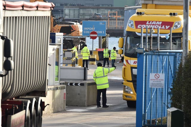 <p>Port inspection staff check goods arriving in Northern Ireland from Scotland </p>