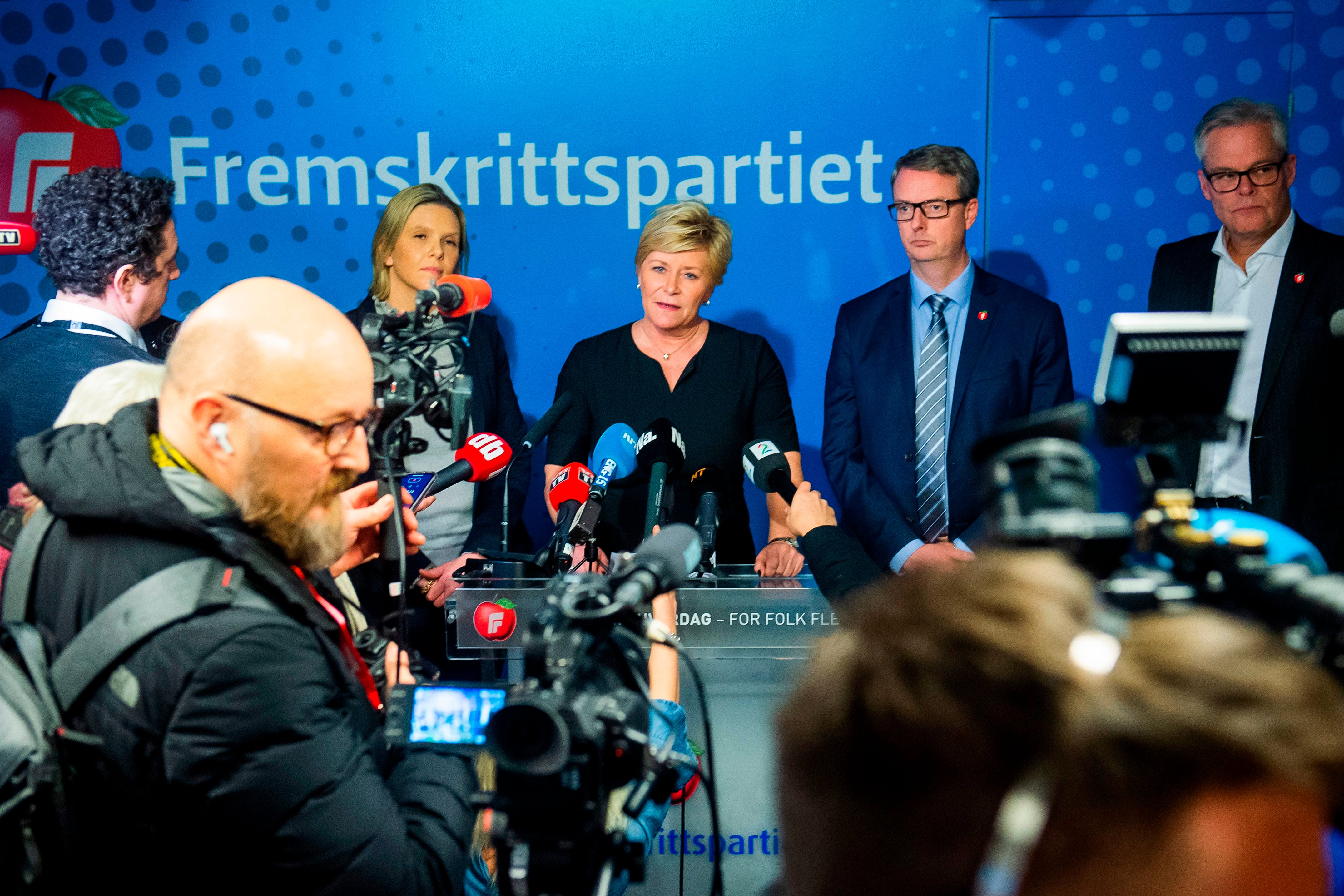 Former leader of the Progress Party Siv Jensen announces her party is leaving the right-wing coalition government in January 2020