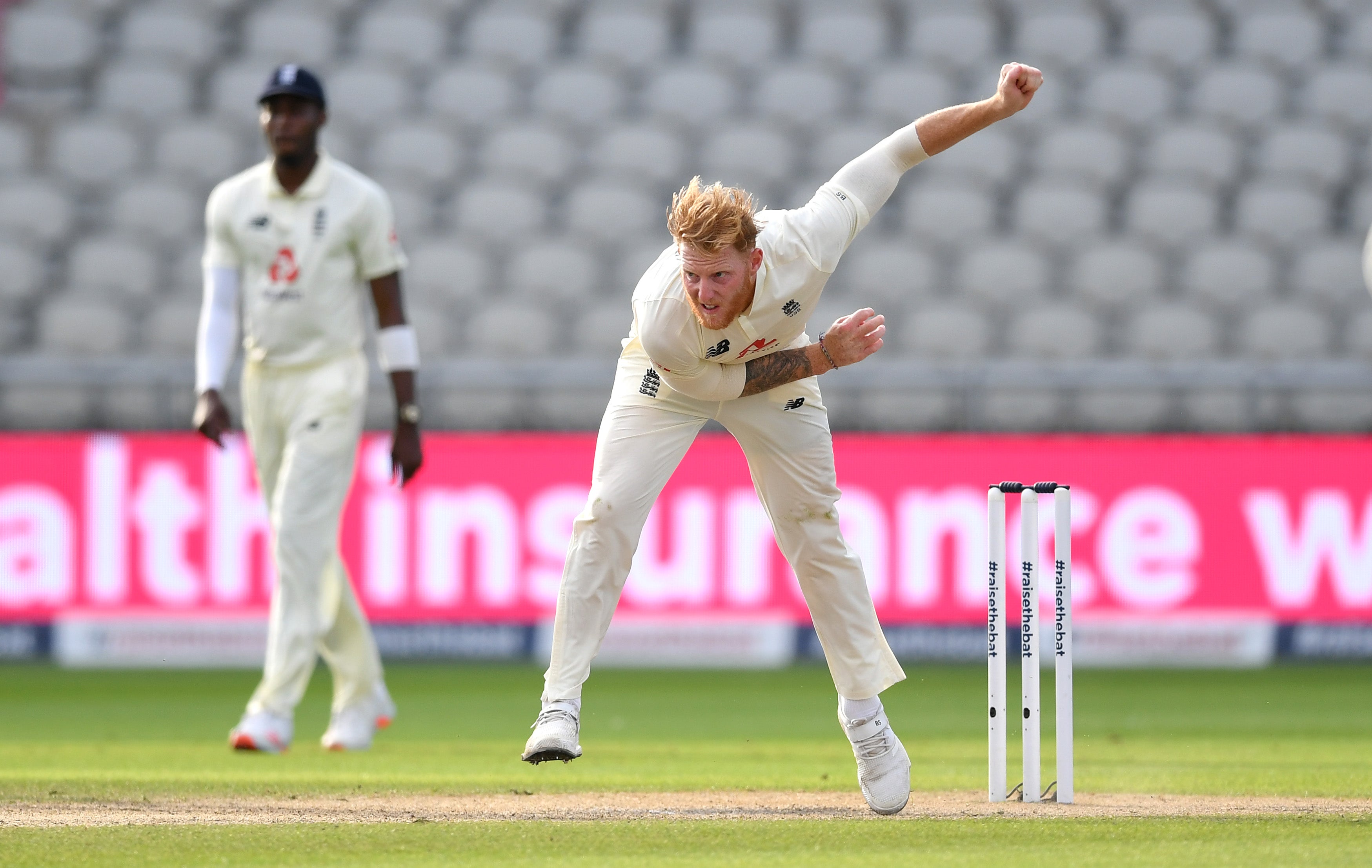 Ben Stokes of England bowls against Pakistan at Emirates Old Trafford