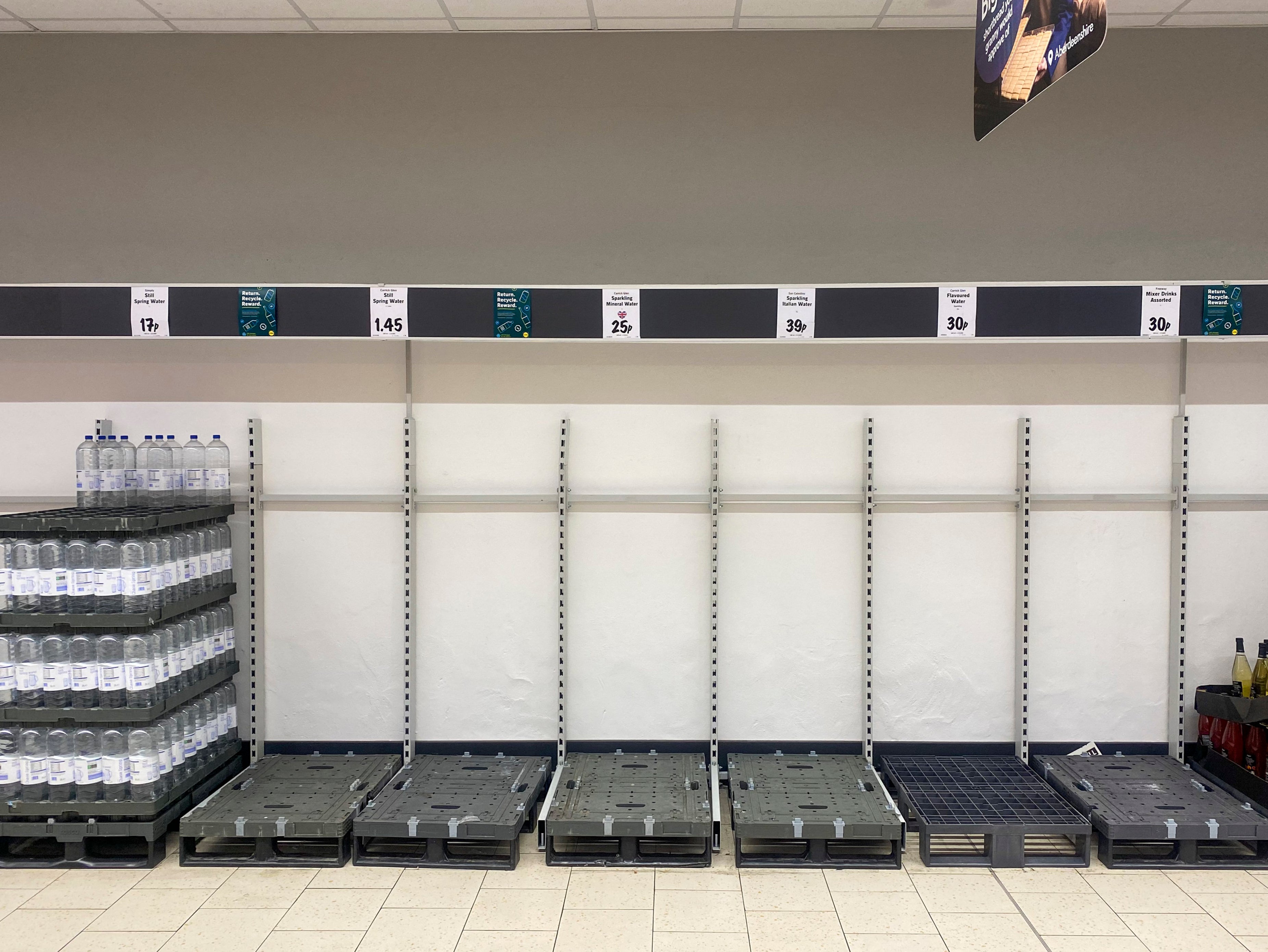Bone dry: bottled water shelves empty at Lidl in Granton, Edinburgh
