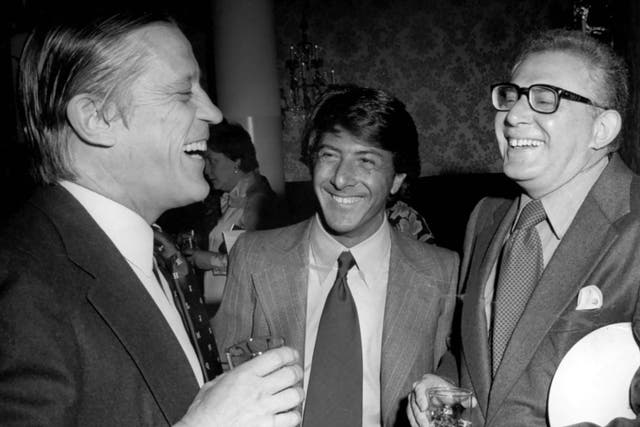 <p>Washington Post executive editor Ben Bradlee (left) and Dustin Hoffman with Rosenfeld (right)</p>