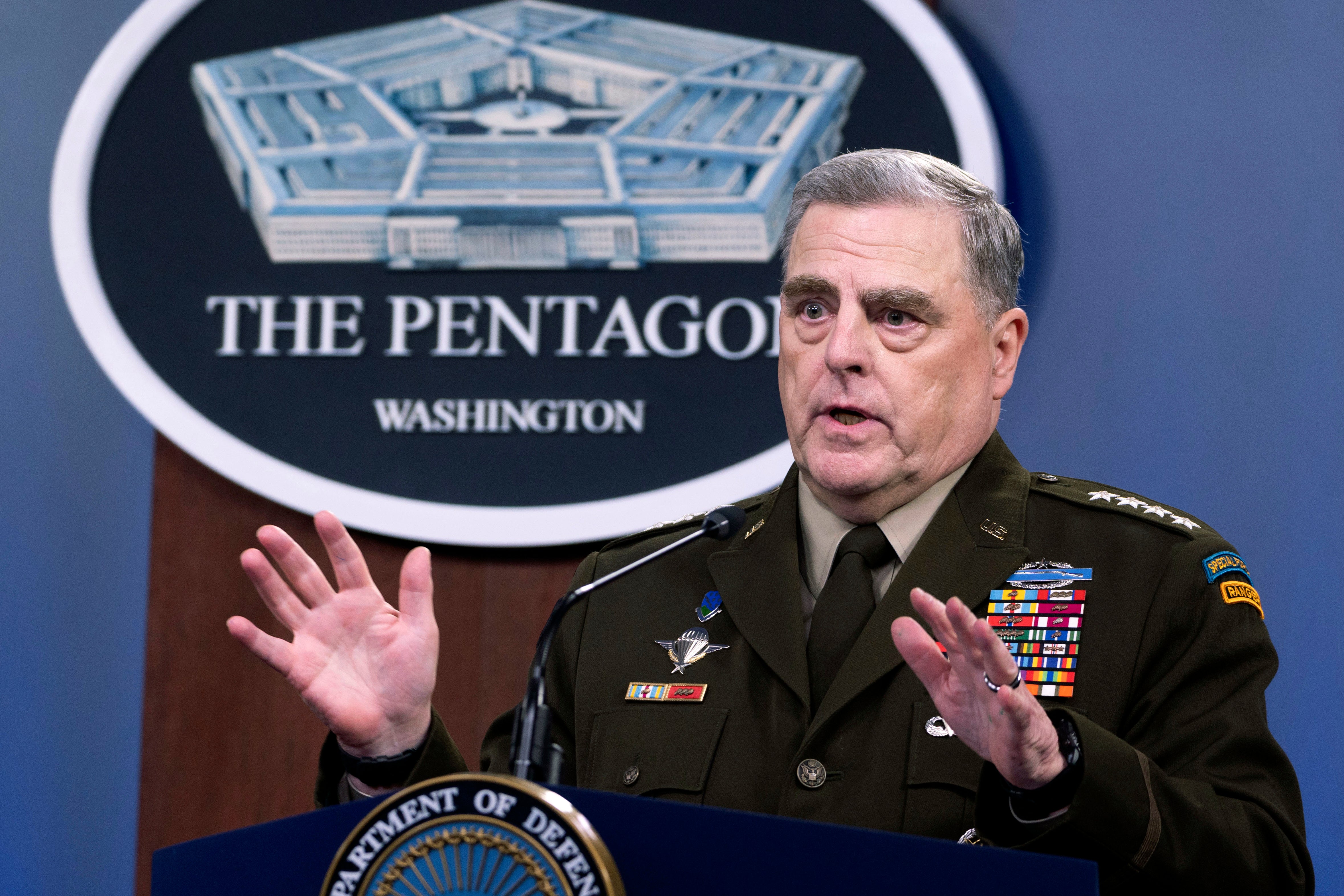 File: Gen Mark Milley speaks at a press briefing at the Pentagon, Wednesday, 21 July 2021 in Washington